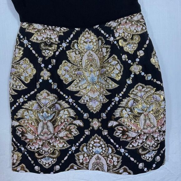 Jay Herbert Black Metallic Lame Brocade Wool Crepe Sheath Mini Dress Size 16 - Picture 3 of 11